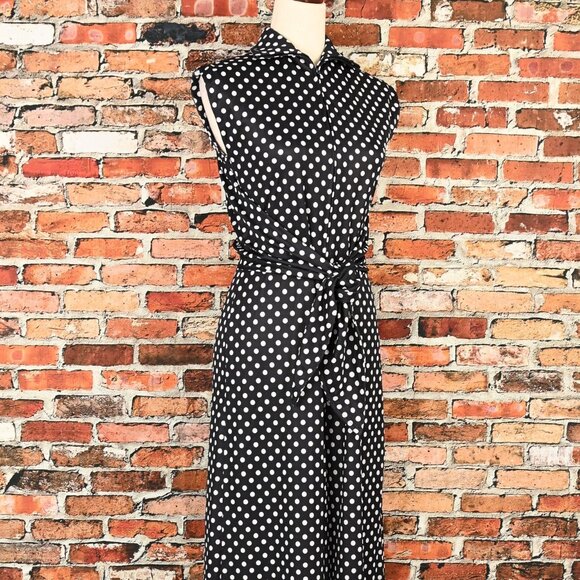 Vintage 70s Black & White Polka-dot CONNECTIONS Polyester Palazzo Pant Jumpsuit - Picture 6 of 12